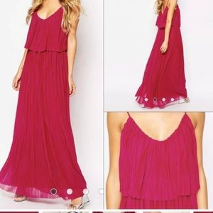 Mango Suit Collection Chiffon Pleated Maxi Dress in magenta